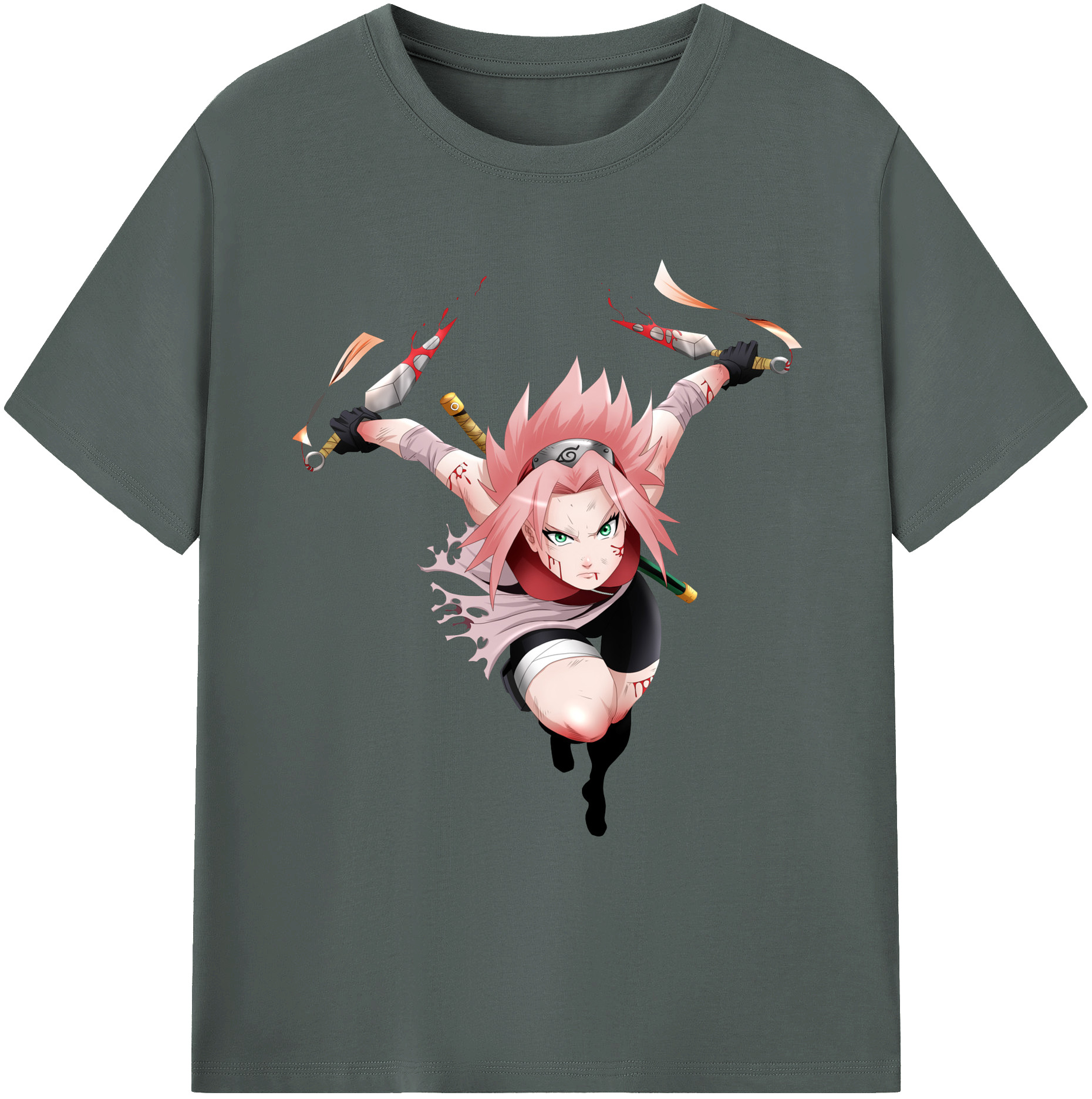 （画像用） NARUTO -ナルト- 春野サクラ Haruno Sakura 綿100％ メンズ半袖Tシャツ｜肌触りやわらか＆通気性